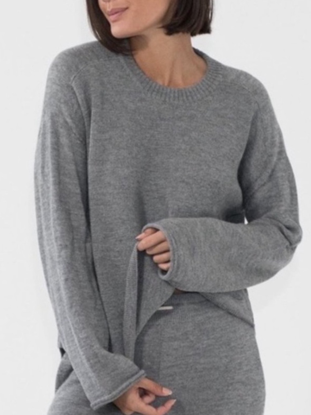 lunya 100% Alpaca Royal Gray Knit Pullover Sweater size S chic lounge cozy comfy
